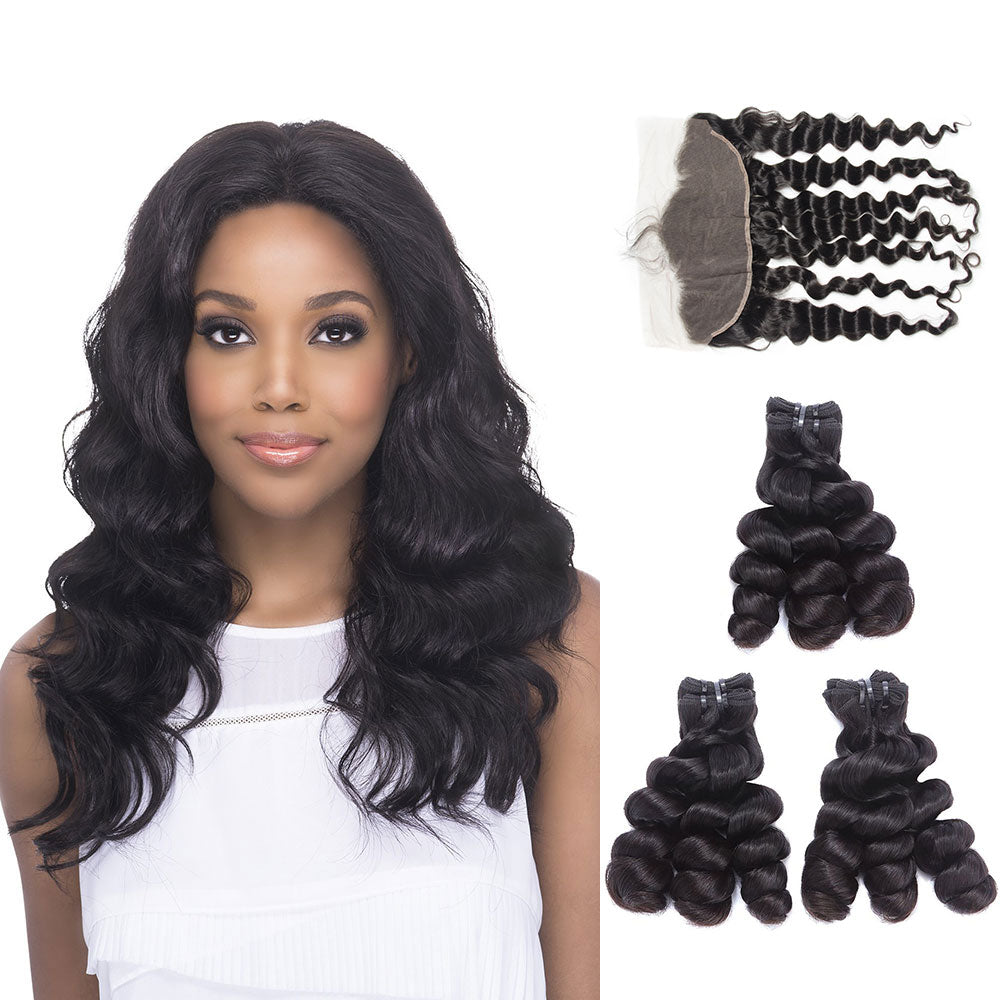 Peruvian Loose Wave Hair 3 Bundles With 13X6 Lace Closure