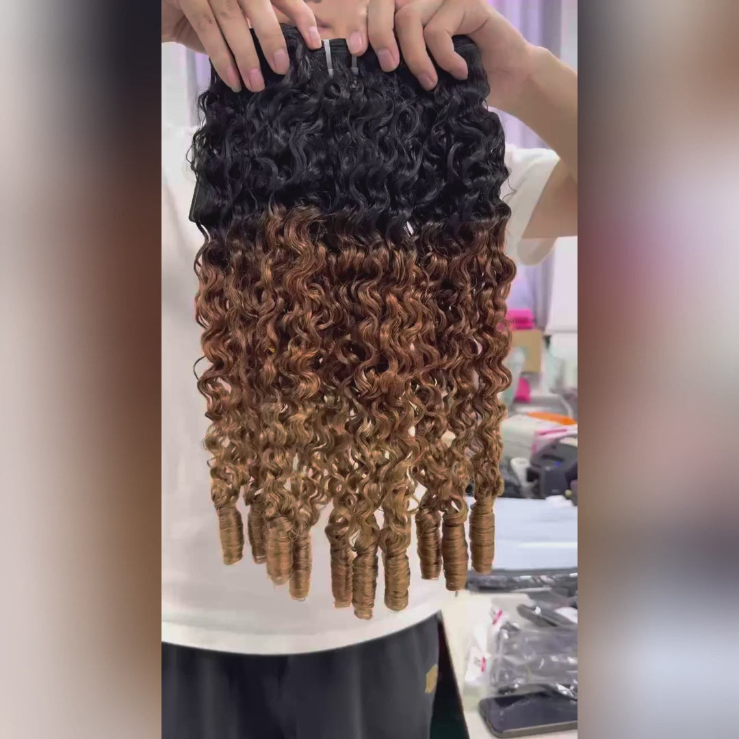 Modern Show T1B/30/27 Colored Ombre Bundles 1/3Pcs Burmese Curly Human Hair