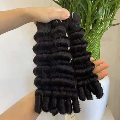 Modern Show Hair Natural Color 3 Bundles loose bouncy Curly With Sprial Ends Human Hair