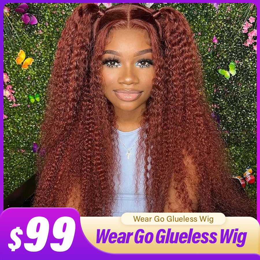 7x5 Glueless Lace Closure Wig 180% Density Reddish Brown Deep Curly Wig HD Lace