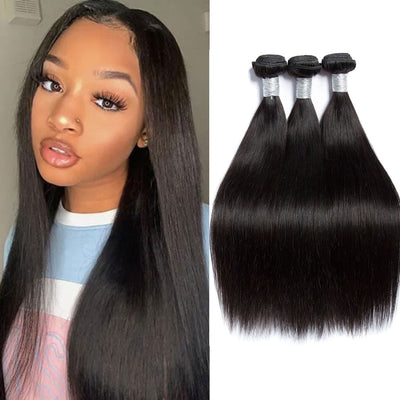 Modern Show Natrural Black 12A Bone Straight Raw Indian Virgin Remy Human Hair 3 Bundles Deal For Sale