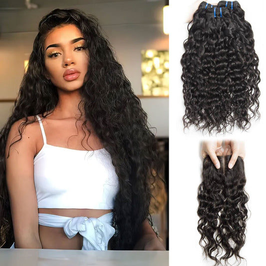 Modern Show Wet And Wavy Virgin Brazilian Hair 3 Bundles With Lace Closure 100 Human Hair Weave