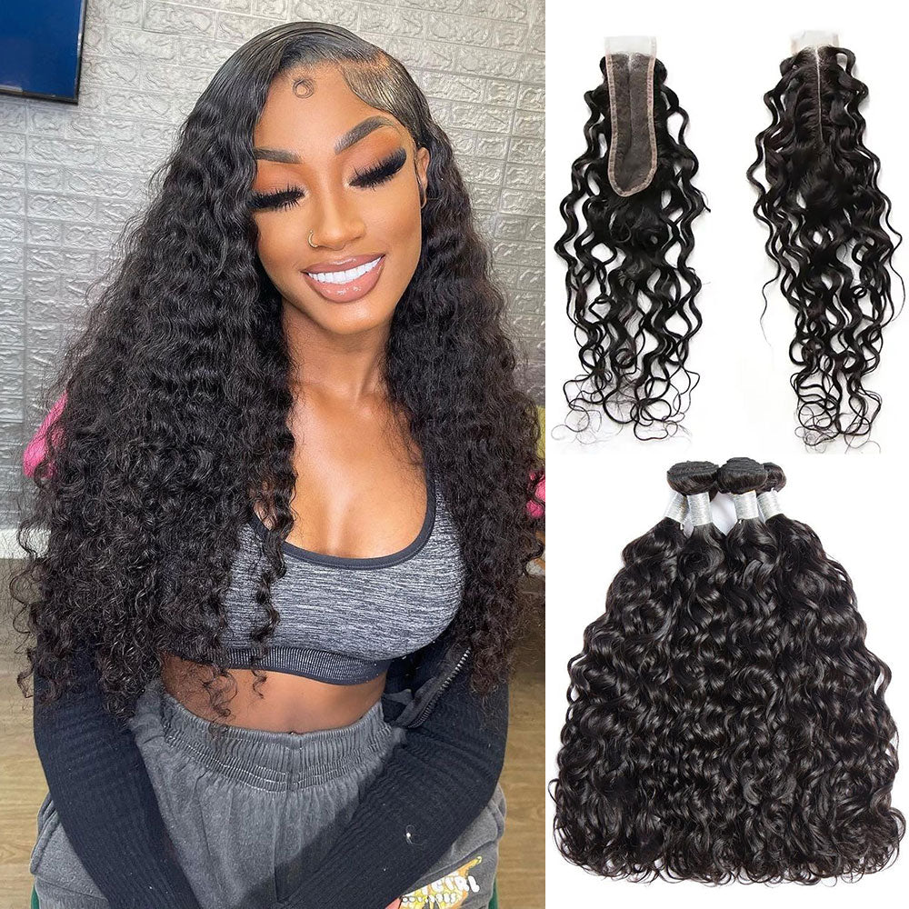 Malaysian Hair Water Wave 4 Bundles With 2X6 Closure