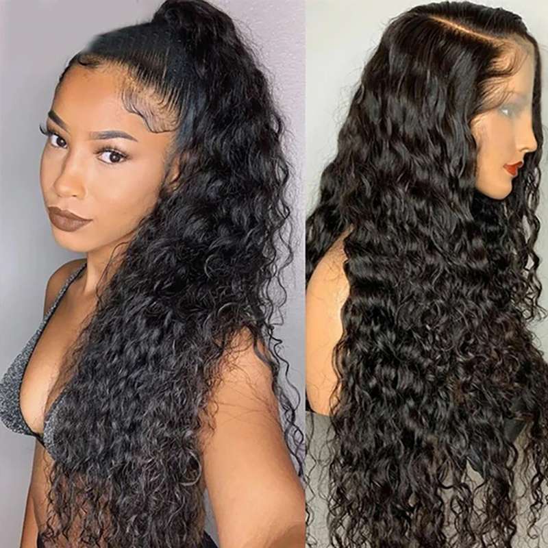 Modern Show 180% Density Water Wave Glueless Lace Closure Wigs Human Hair For Women