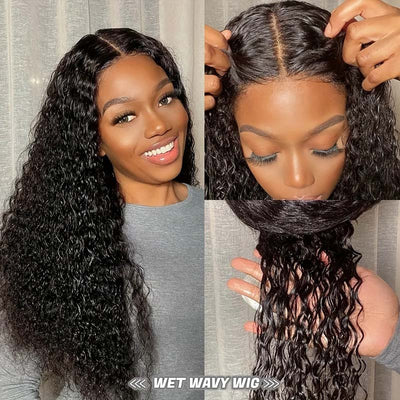 13x4 Malaysian Wet And Wavy Human Hair Wigs Water Wave Transparent Lace Front Wigs 180% Density