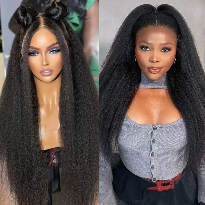 Yaki Straight 360 FuLL Lace Frontal Wigs Transparent Lace Human Hair Wigs With Invisible Bleached Knots