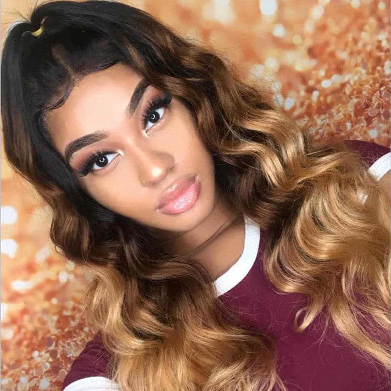 Ombre 1b/4/27 Body Wave 3 Bundles with 4X4 lace Closure 100% Real Human Hair