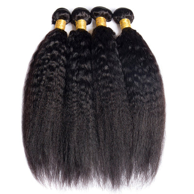 Kinky Straight Hair 4 Bundles with 4x4 Lace Closure 100% Real Human Hair Extensions