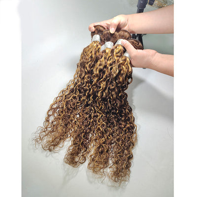 P4/30 Highlight Water Wave 4 Bundles With 4X4 Lace Closure Virgin Human Hair