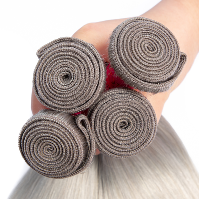 Silver Grey Straight 3 Bundles With 4x4 Closure 100% Remy Human Hair