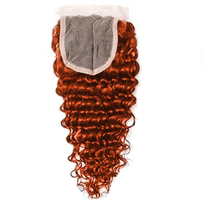 #350 Ginger Deep Wave 3 Bundles With 4x4 Lace Closure 100% Remy Human Hair