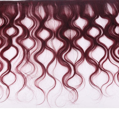 99J Burgundy Body Wave 3 Bundles With 13x4 Lace Frontal 100% Virgin Human Hair