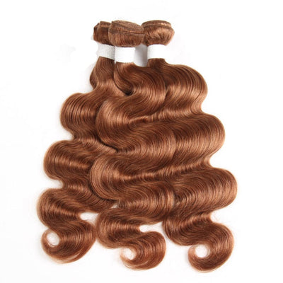 #30 Brown Body Wave 3 Bundles With Closure 4x4 pre Colored 100% Virgin human hair