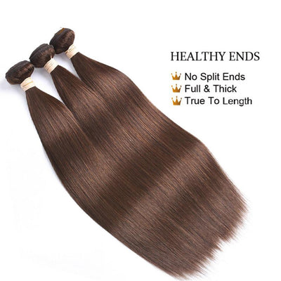 #4 Dark Chocolate Brown Straight 3 Bundles With 13x4 Lace Frontal 100% Real Human Hair