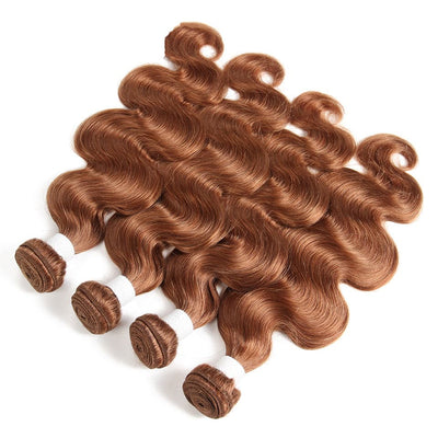 #30 Brown Body Wave 3 Bundles With Closure 4x4 pre Colored 100% Virgin human hair