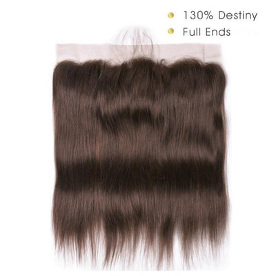 #4 Dark Chocolate Brown Straight 3 Bundles With 13x4 Lace Frontal 100% Real Human Hair