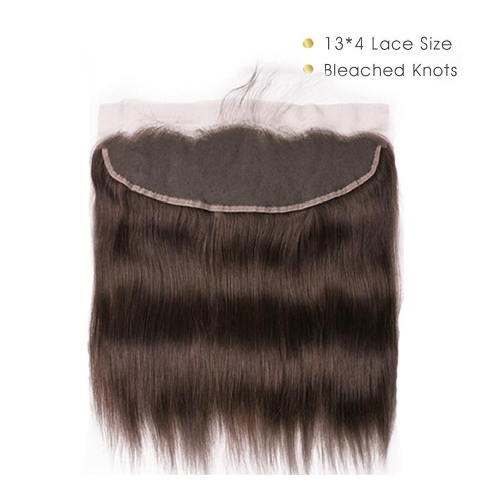 #4 Dark Chocolate Brown Straight 3 Bundles With 13x4 Lace Frontal 100% Real Human Hair