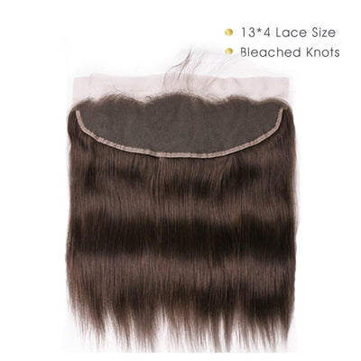 #4 Dark Chocolate Brown Straight 3 Bundles With 13x4 Lace Frontal 100% Real Human Hair
