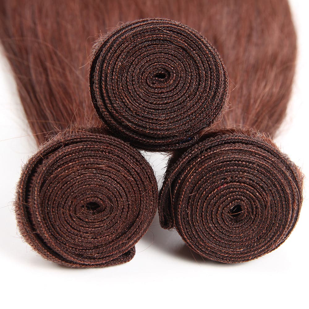 #33 Dark Auburn 3 Bundles With Closure 4x4 pre-Colored 100% virgin human hair