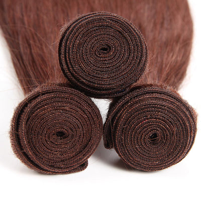 #33 Dark Auburn 3 Bundles With Closure 4x4 pre-Colored 100% virgin human hair