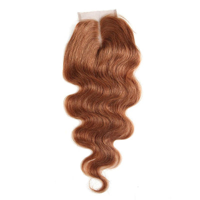 #30 Brown Body Wave 3 Bundles With Closure 4x4 pre Colored 100% Virgin human hair