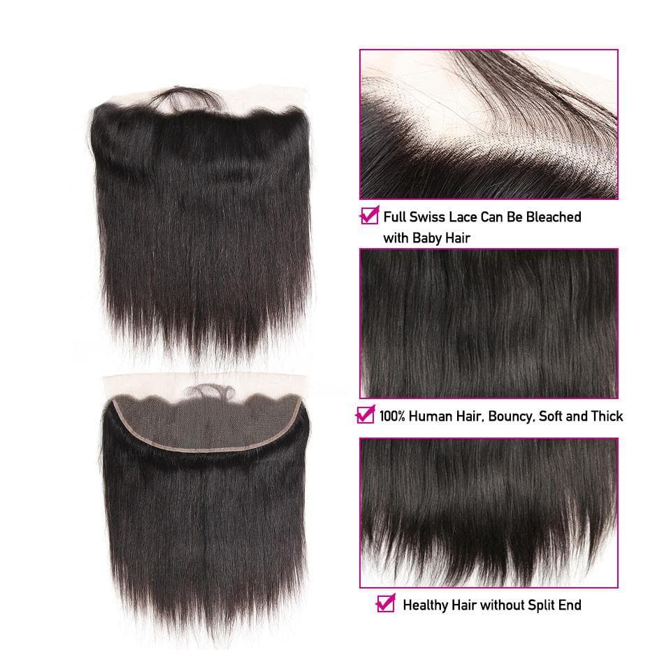 Straight 3 Bundles With 13X4 Frontal Transparent Lace Frontal Brazilian Virgin Hair