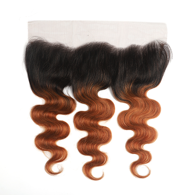 Black Roots Medium Auburn Body Wave 3 Bundles With 13x4 Lace Frontal 100% Human Hair