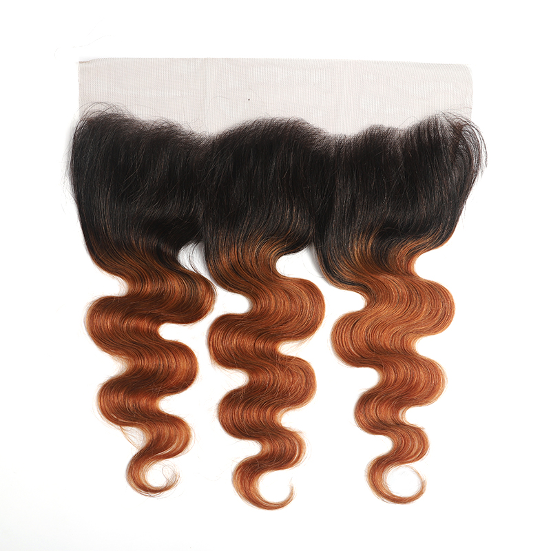 1B/30 Ombre Medium Auburn Black Roots 4 Bundles With 13x4 Lace Frontal 100% Human Hair
