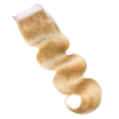 Modern Show 613 Blonde Peruvian Human Hair 4x4 Body Wave Lace Closure With Baby Hair Free Part 10-20 Inch side show