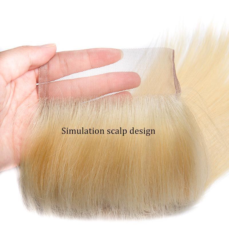 Modern Show 613 Blonde Bundles With Closure Straight Human Hair Brazilian Hair Weave Bundles With Closure Free Part-lace base closure