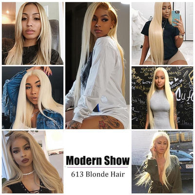 Modern Show Brazilian Straight 613 Blonde Hair Lace Frontal Closure 100 Human Hair 4x4 Swiss Closure Free Part 10-20 Inch-customer show