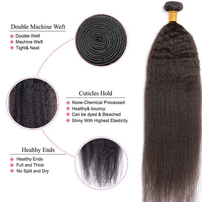 Kinky Straight Hair 4 Bundles with 4x4 Lace Closure 100% Real Human Hair Extensions