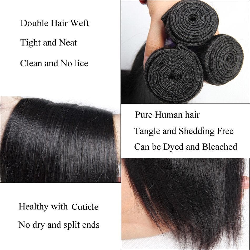 Straight 3 Bundles With 13X4 Frontal Transparent Lace Frontal Brazilian Virgin Hair