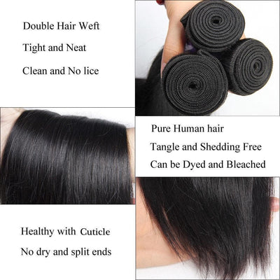 Straight 3 Bundles With 13X4 Frontal Transparent Lace Frontal Brazilian Virgin Hair