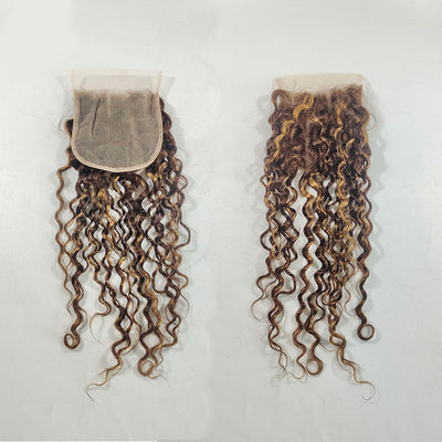 Highlight P4/27 Water Wave 3 Bundles With 4X4 Lace Closure 100% Virgin Human Hair