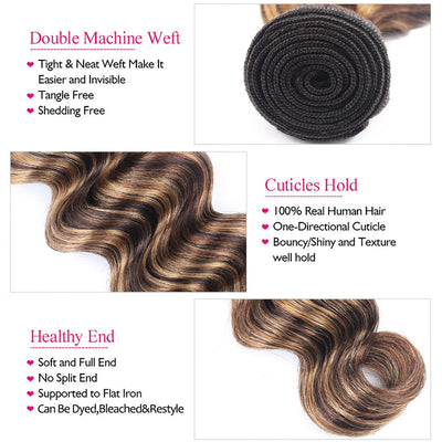 P4/30 Auburn Brown Highlight Loose Deep 4 Bundles With 4x4 Lace Closure 100% Human Hair