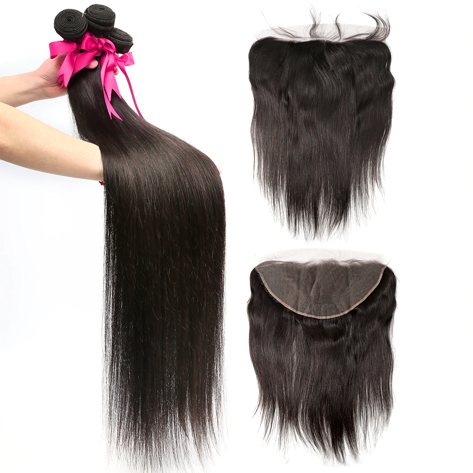 Bone Straight Human Hair 4 Bundles With 13X4 Lace Frontal 100% Remy Human Hair Extension