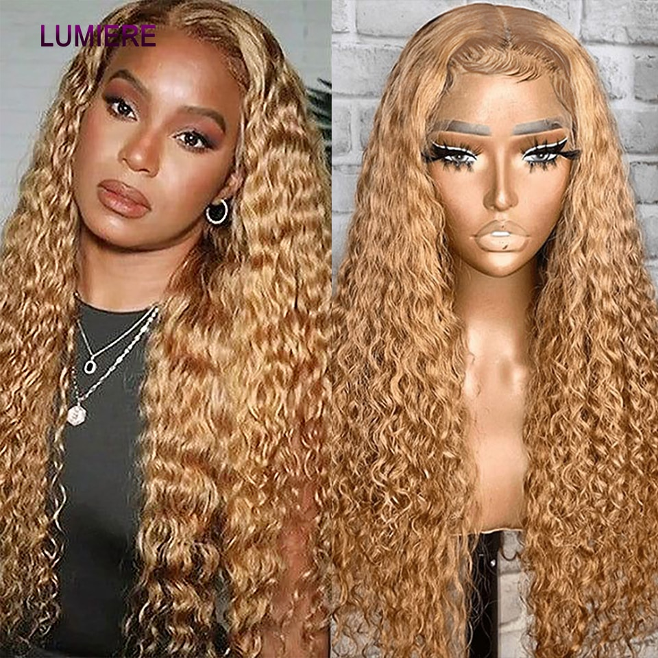 #27 Honey Blonde Kinky Curly 3 Bundles With 4X4 Lace Closure 100% Human Hair