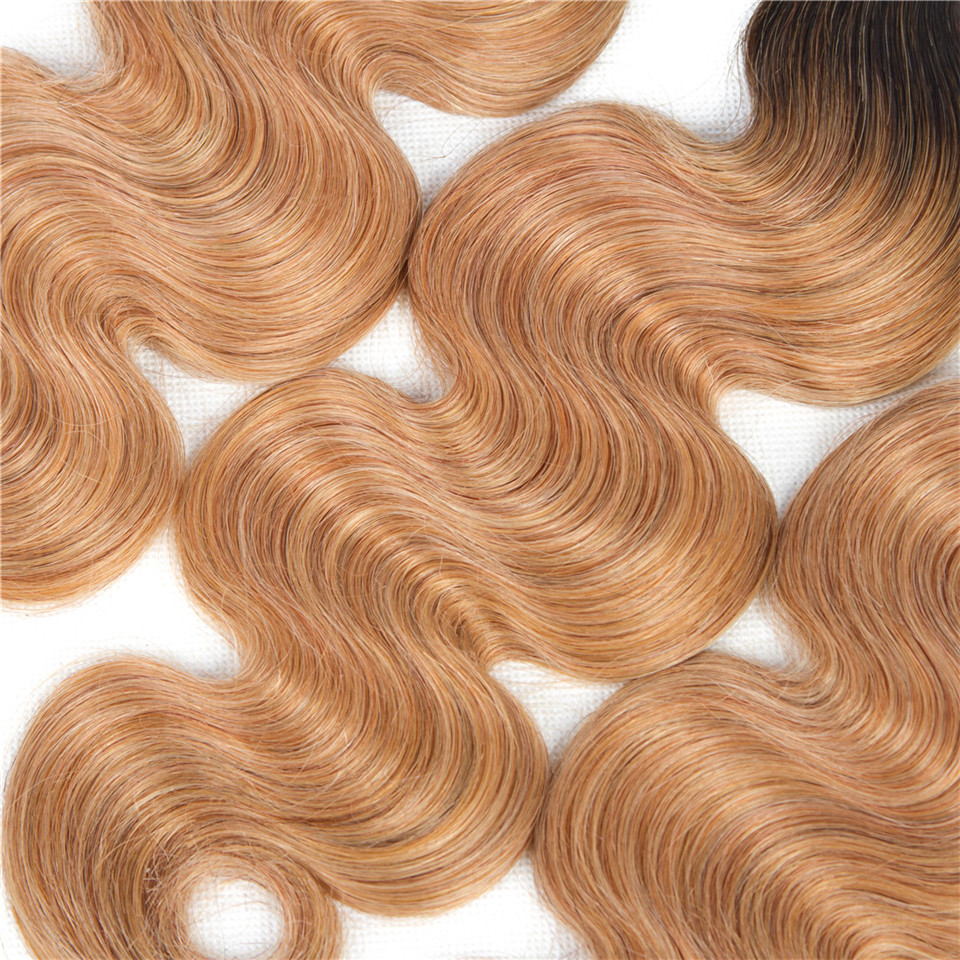 1B/27 Ombre Body Wave 3 Bundles With 13x4 Lace Frontal 100% Virgin Hum ...