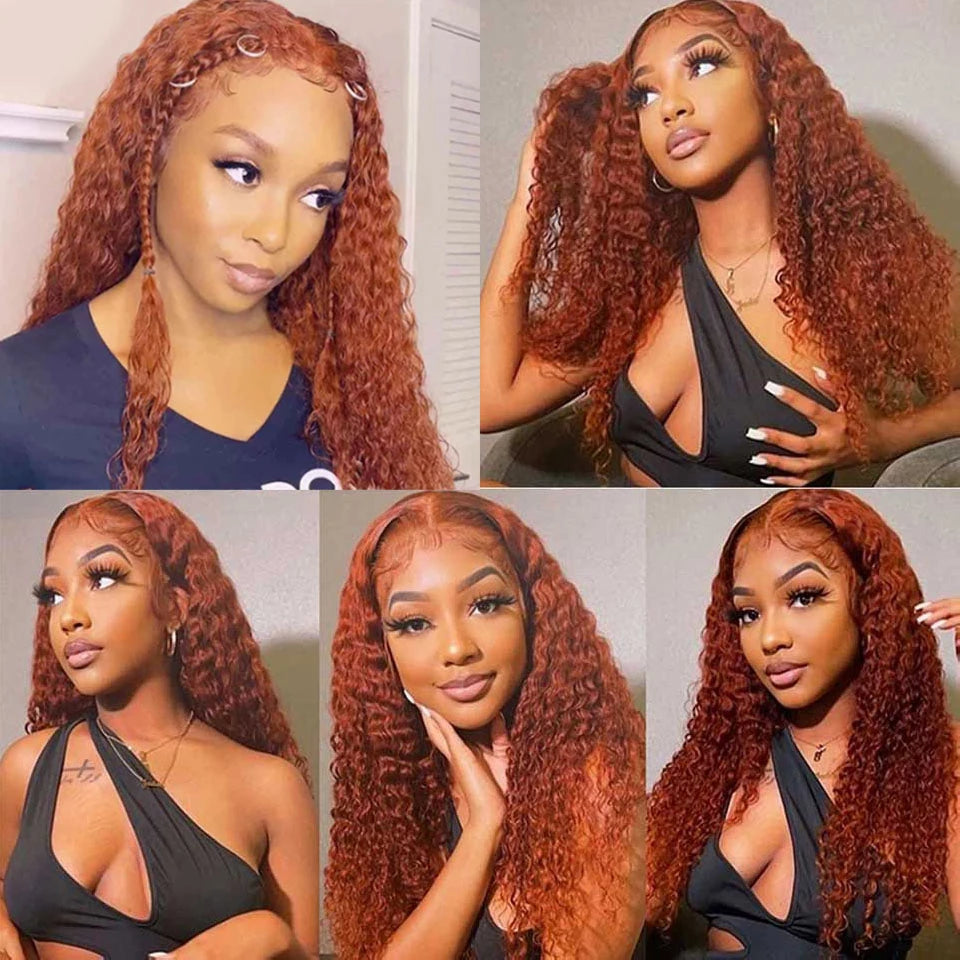 #350 Ginger Deep Wave 3 Bundles With 4x4 Lace Closure 100% Remy Human Hair