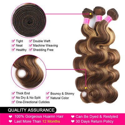 Highlight P4/27 Body Wave 4 Bundles With 13x4 Transparent Lace Frontal100% Real Human Hair