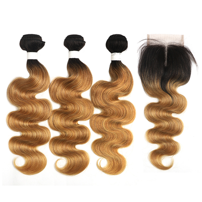 Ombre 1B/27 Body Wave 3 Bundles With 4x4 Closure pre Colored 100% Virgin Human Hair