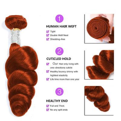 #350 Ginger Orange Loose Wave 3 Bundles With 4x4 Lace Closure 100% Virgin Human Hair