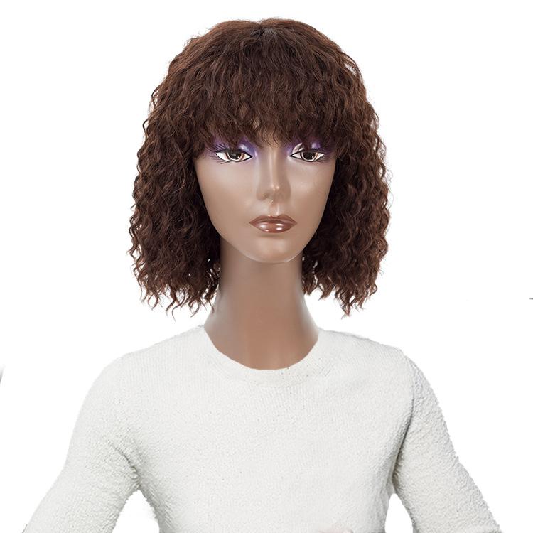 Modern Show Short Glueless Curly Bob Wig With Bangs Brown Color Water Wave Human Hair Wigs For Black Women