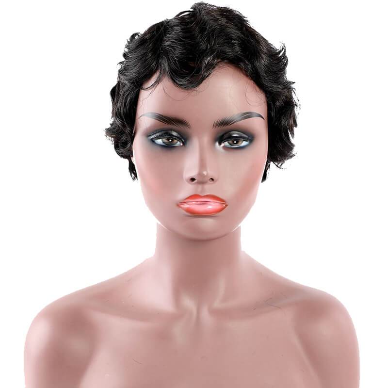 Modern Show Short Mommy Hair Wig Finger Wave 100% Human Hair Wigs Guleless Pixie Cut Machine Made Wig