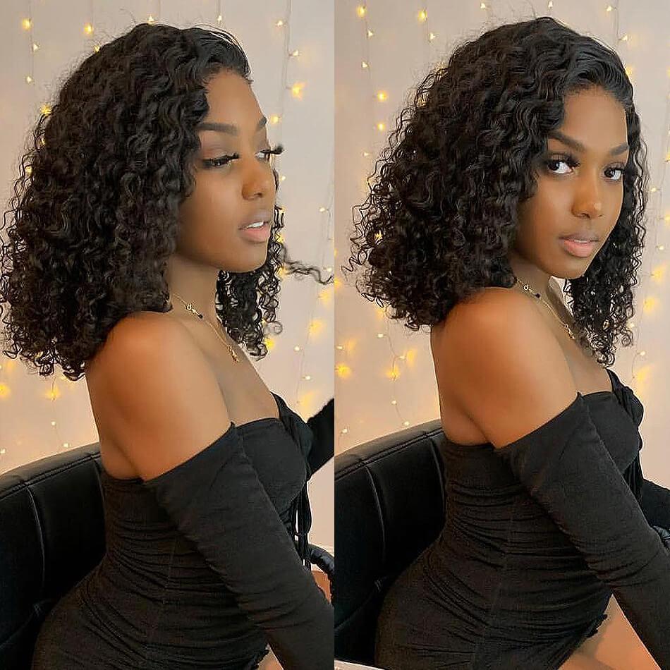 Modern Show 150 Density Modern Show Curly Bob 13X4 Frontal Wig With Pre Plucked Baby Hair Nautral Hairline Real Human Hair