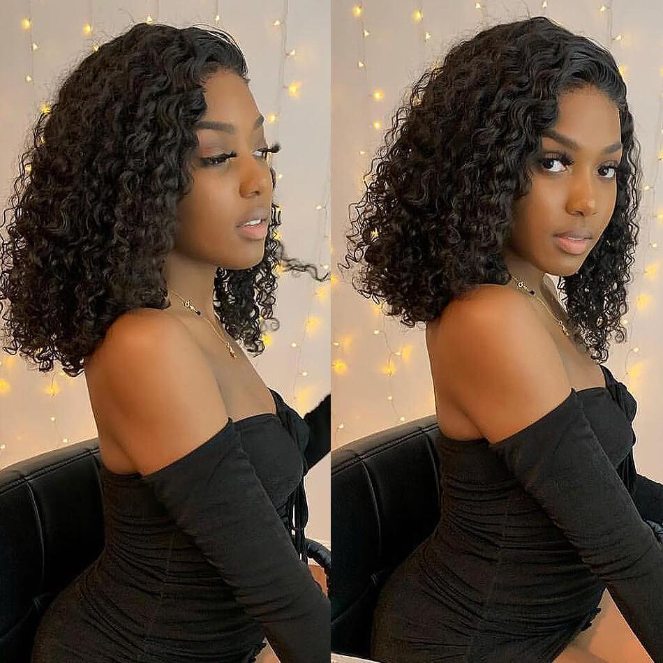 Modern Show 180 Density Modern Show Curly Bob 13X4 Frontal Wig With Pre Plucked Baby Hair Nautral Hairline Real Human Hair