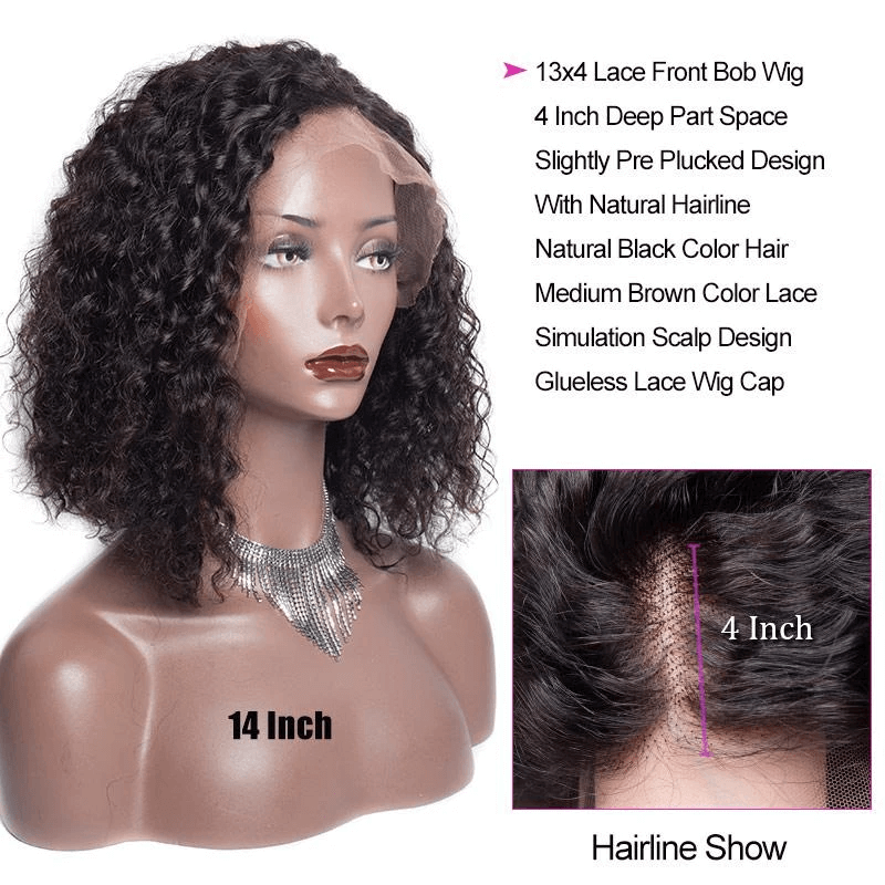 Modern Show 150 Density Modern Show Curly Bob 13X4 Frontal Wig With Pre Plucked Baby Hair Nautral Hairline Real Human Hair
