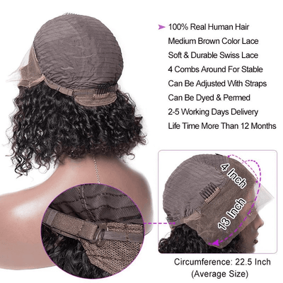 Modern Show 180 Density Modern Show Curly Bob 13X4 Frontal Wig With Pre Plucked Baby Hair Nautral Hairline Real Human Hair