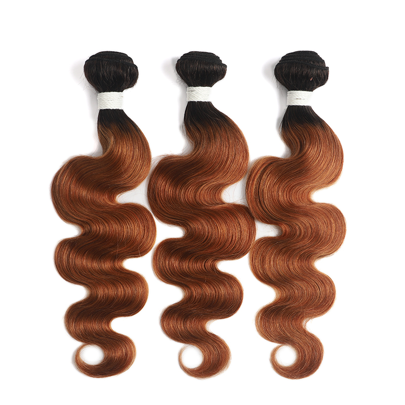 Black Roots Medium Auburn Body Wave 3 Bundles With 13x4 Lace Frontal 100% Human Hair